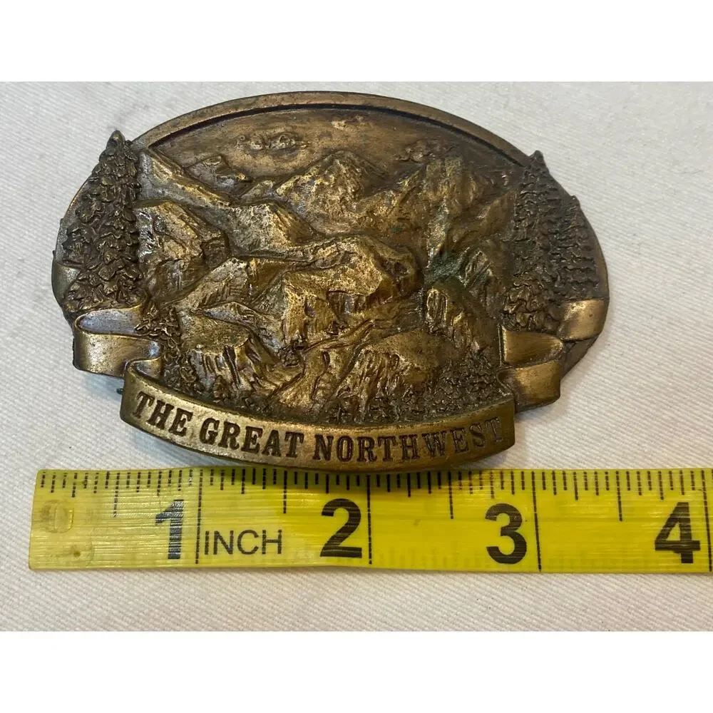 Great Northwest Rocky Mountains Vintage 1978 Bergamot Brass Works Belt Buckle